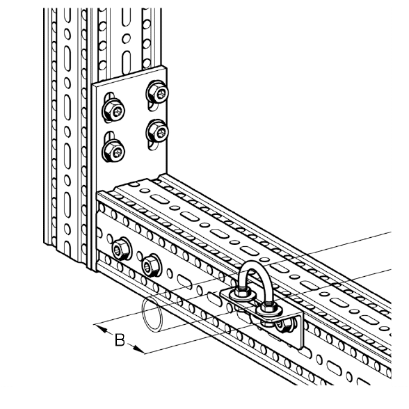sikla mounting of u bolts onto siFramo modular structural framing | adjustable pipe supports